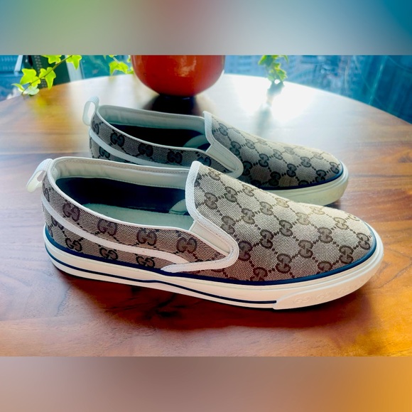 GUCCI Men's Tennis 1977 Slip Ons - "Beige Ebony" - Size 8 - Picture 1 of 8